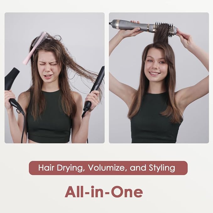 VIVID PETRA HAIR BRUSH & STYLER 2100 One-Step Blow Dryer Brush and Volumizer, Hot Air Brush with 2 Brush Heads & 3 Adjustable Temperature, Release 100 Million Negative Ions Smooth, Silky and Frizz-Free Hair With 1000 - 1200 W United Kingdom Technology