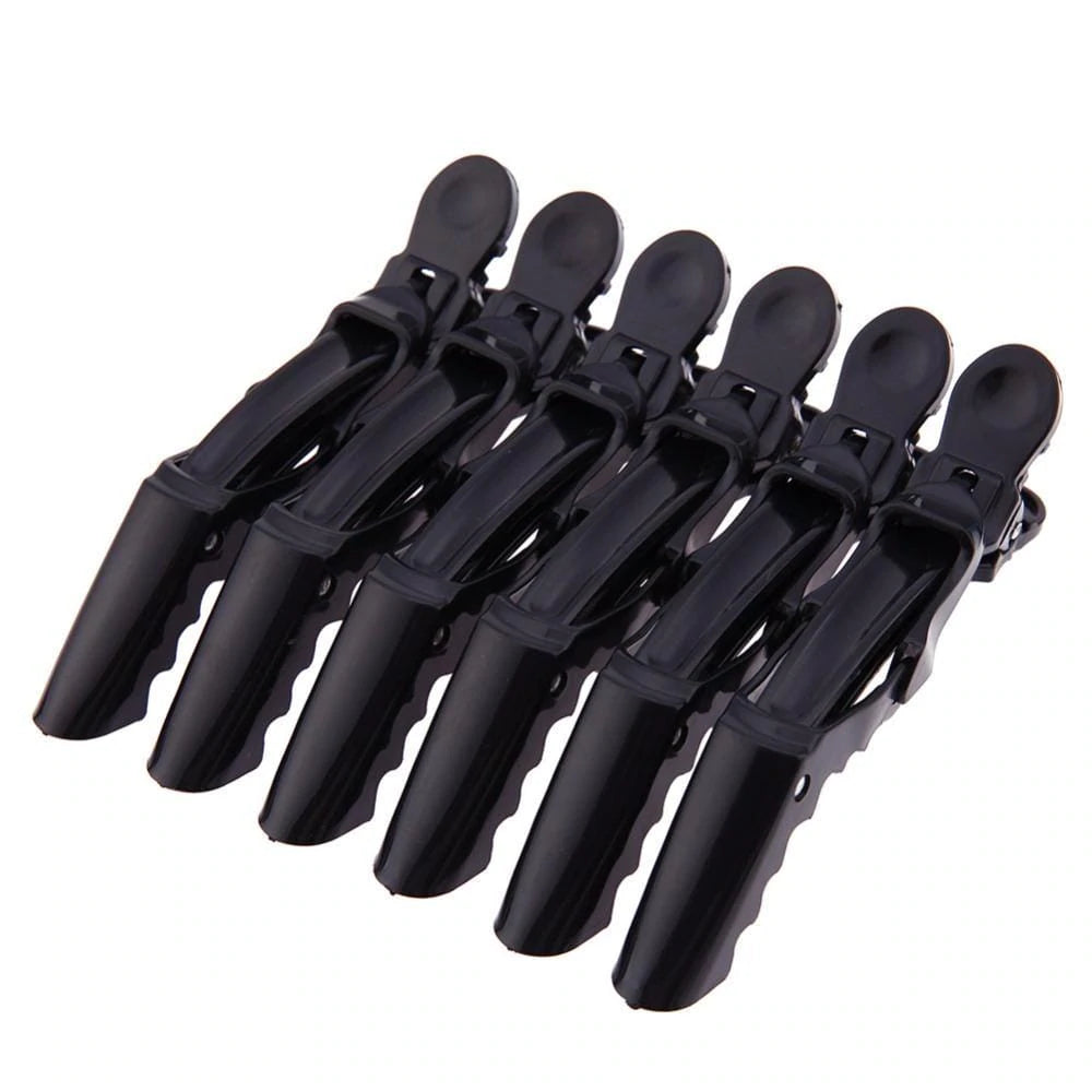 Globalstar Salon Alligator Tip Plastic Hair Clips Black 6pcs