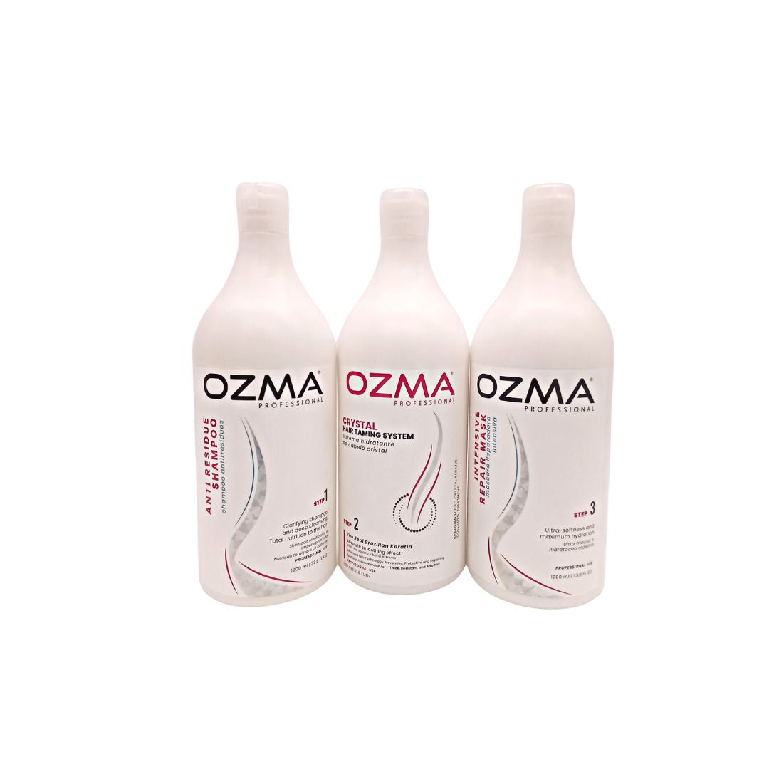 Ozma CRYSTAL hair Taming Brazilian keratin System علاج تنعيم الكيراتين طقم علاج الكيراتين البرازيلي Hair Straightening Natural Ingredients kit 1000 ML*3