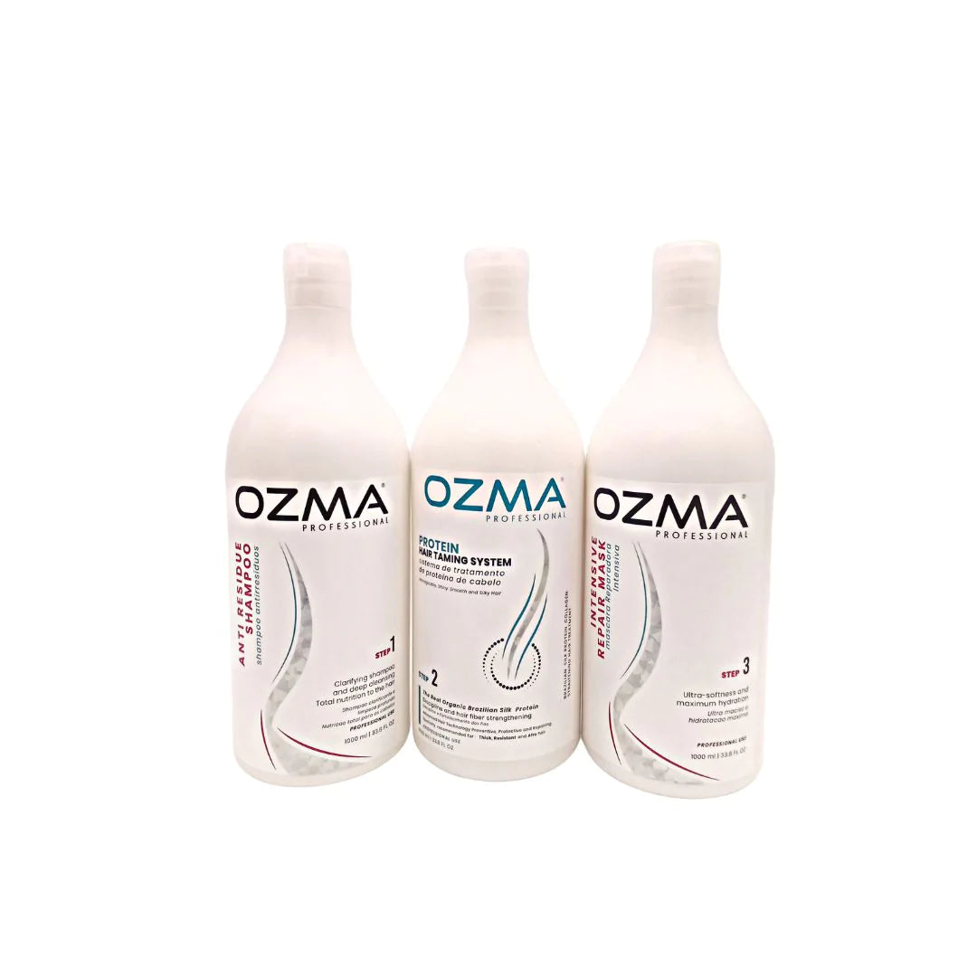 Ozma Protein hair Taming Brazilian System علاج تنعيم البروتين طقم علاج البروتين البرازيلي Hair Straightening Natural Ingredients kit 1000 ML*3