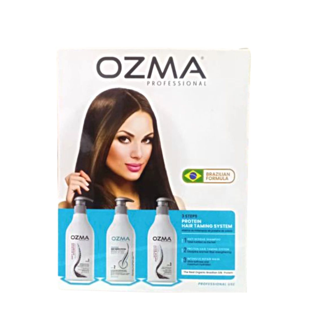 Ozma Protein HAIR Taming Brazilian System علاج تنعيم البروتين طقم علاج البروتين البرازيلي Hair Straightening Natural Ingredients kit 150 ML*3