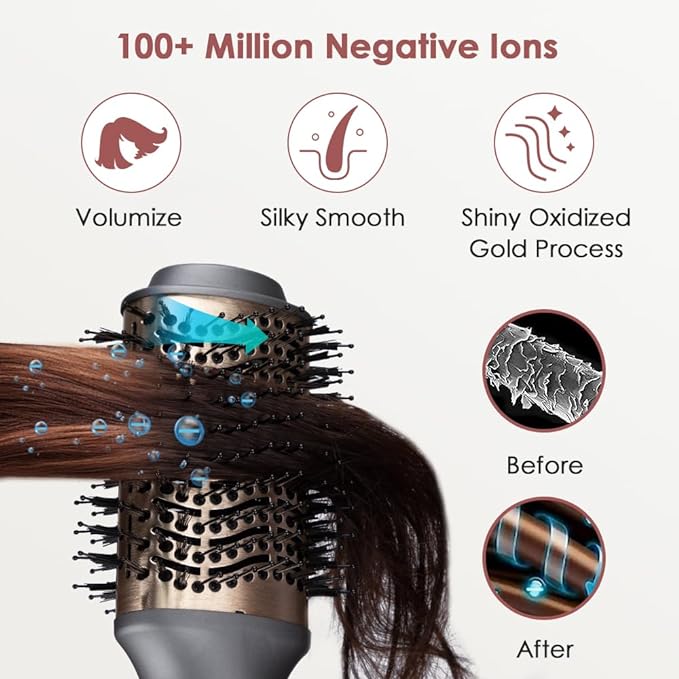 VIVID PETRA HAIR BRUSH & STYLER 2100  One-Step Blow Dryer Brush and Volumizer, Hot Air Brush with 2 Brush Heads & 3 Adjustable Temperature, Release 100 Million Negative Ions Smooth, Silky and Frizz-Free Hair With 1000 - 1200 W United Kingdom Technology
