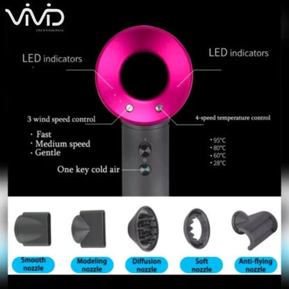 VIVID Professional Dyson Supersonic 1800 design Hair Dryer with new flyaway attachment 1500-1800W FUCHSIA