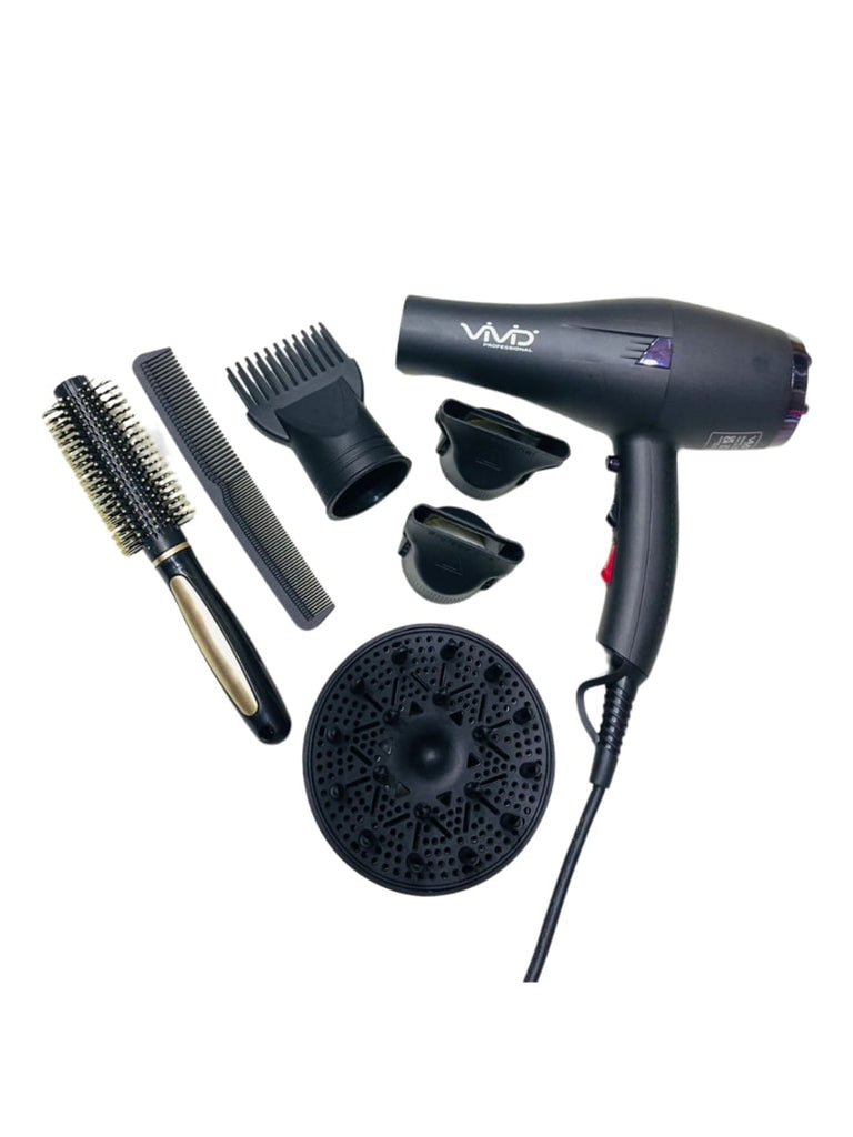 Vivid Hair Dryer Supersonic  POSH 3100 Fast Drying with 2 Speed 2600 W,3 Heat Setting Cool Button, with Diffuser,Three Nozzle, Hair Comb,Concentrator Brush for All Hair Made with United Kingdom Technology