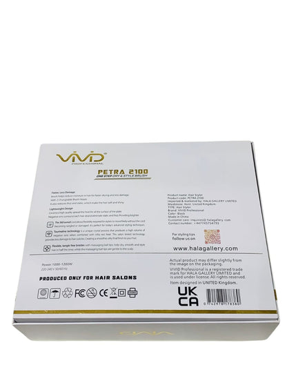 VIVID PETRA HAIR BRUSH & STYLER 2100  One-Step Blow Dryer Brush and Volumizer, Hot Air Brush with 2 Brush Heads & 3 Adjustable Temperature, Release 100 Million Negative Ions Smooth, Silky and Frizz-Free Hair With 1000 - 1200 W United Kingdom Technology