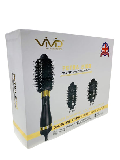 VIVID PETRA HAIR BRUSH & STYLER 2100  One-Step Blow Dryer Brush and Volumizer, Hot Air Brush with 2 Brush Heads & 3 Adjustable Temperature, Release 100 Million Negative Ions Smooth, Silky and Frizz-Free Hair With 1000 - 1200 W United Kingdom Technology