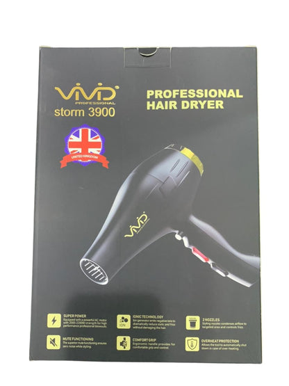 VIVID Professional STORM LIZZE DESIGN Hairdryer 2400-2600W Powerful Fast Drying, Smooths Flyaway, for All Hair Types, with 3 Speed 3Heat Setting, Cool Button and 2 Concentrator Ideal for Women and Man and Beauty Salon