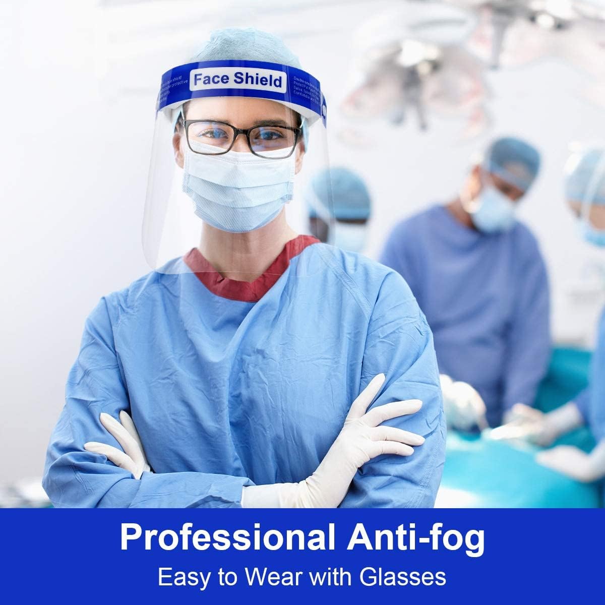 Protective Face Shield  Beauty  Safety Face Shields All Round Protection, Anti Fog Lens, Lightweight Transparent Shield With Adjustable Elastic Band For Men & Women, Blue, V-Shiled