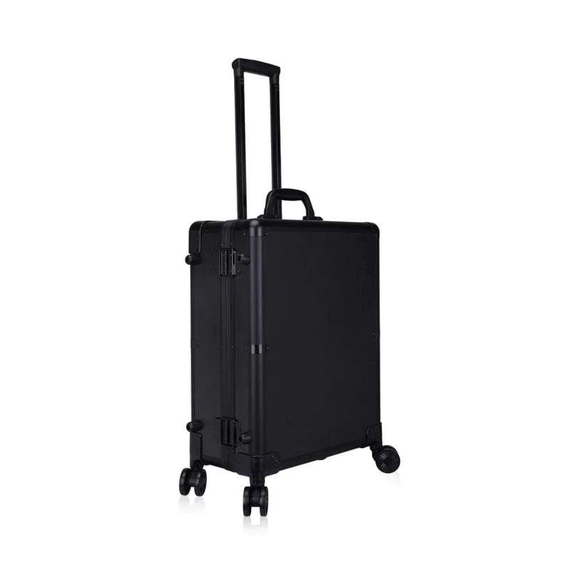 Globalstar Black Makeup Trolley Case With Adjustable LED Lights, Speaker, Bluetooth Player And Detachable 4 Wheels