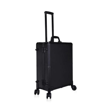 Globalstar Black Makeup Trolley Case With Adjustable LED Lights, Speaker, Bluetooth Player And Detachable 4 Wheels
