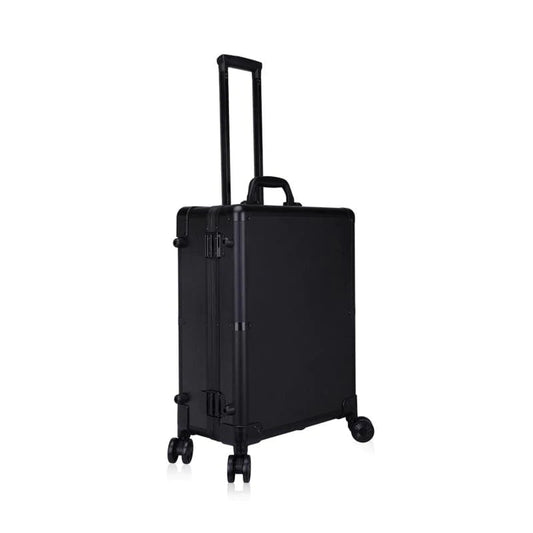 Globalstar Black Makeup Trolley Case With Adjustable LED Lights, Speaker, Bluetooth Player And Detachable 4 Wheels