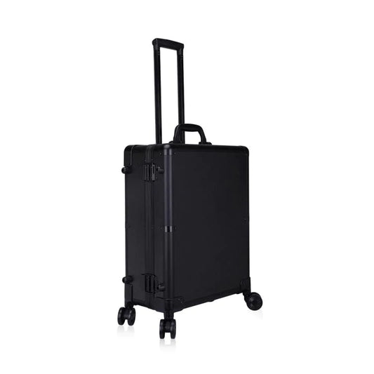 Globalstar Black Makeup Trolley Case With Adjustable LED Lights, Speaker, Bluetooth Player And Detachable 4 Wheels