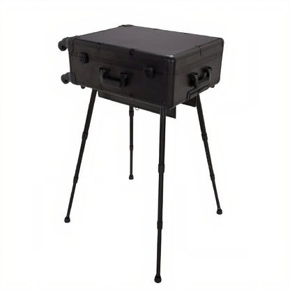 Globalstar Black Makeup Trolley Case With Adjustable LED Lights, Speaker, Bluetooth Player And Detachable 4 Wheels