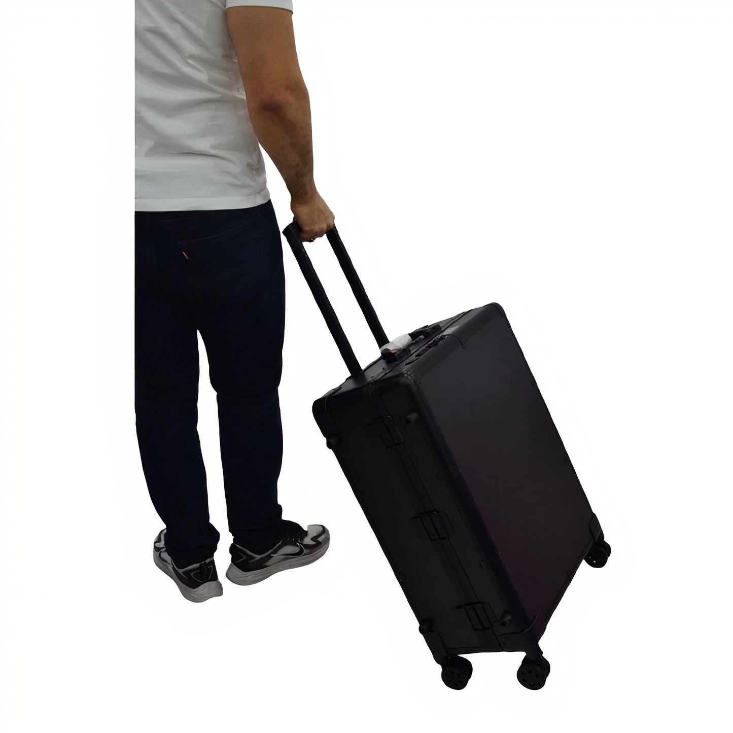 Globalstar Black Makeup Trolley Case With Adjustable LED Lights, Speaker, Bluetooth Player And Detachable 4 Wheels