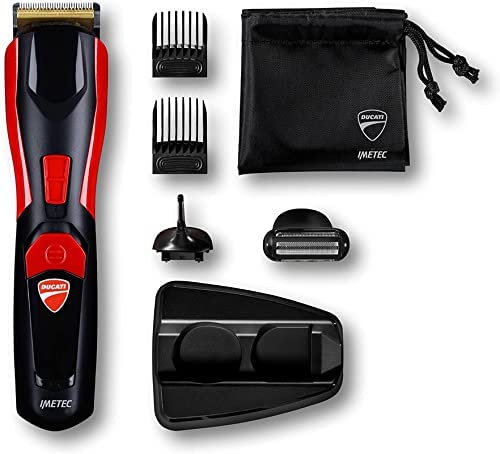 Ducati by Imetec Gear Box Grooming Kit - GK618, Stainless Steel Blades, 6 in 1 for Face and Body Precision Trimmer -Black, Red