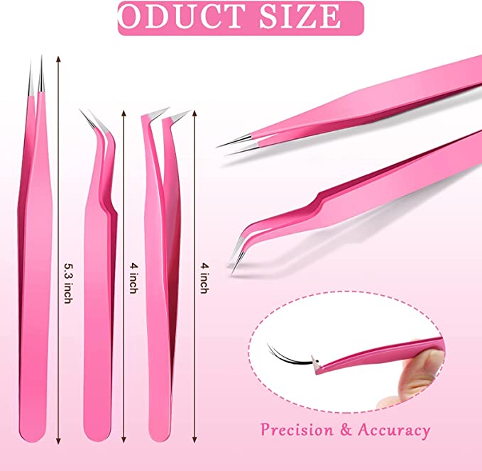 Eyelash Extension Tweezers Set, KASTWAVE 6 Pcs Stainless Steel Lash Tweezers Curved Precision Tweezers, Straight and Curved Tip Stainless Steel Tweezers for Eyelash Extensions Application