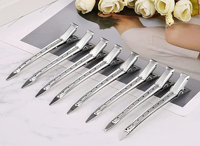 Hair Styling Duck Bill Sectioning Clip Stainless Steel Hairdressing Tools (Pack of 12)