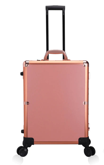Globalstar Rose Gold Makeup Trolley Case With Adjustable LED Lights, Speaker, Bluetooth Player And Detachable 4 Wheels