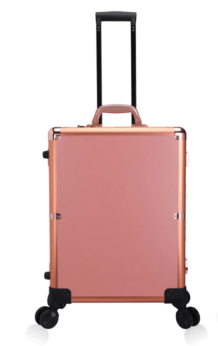 Globalstar Rose Gold Makeup Trolley Case With Adjustable LED Lights, Speaker, Bluetooth Player And Detachable 4 Wheels