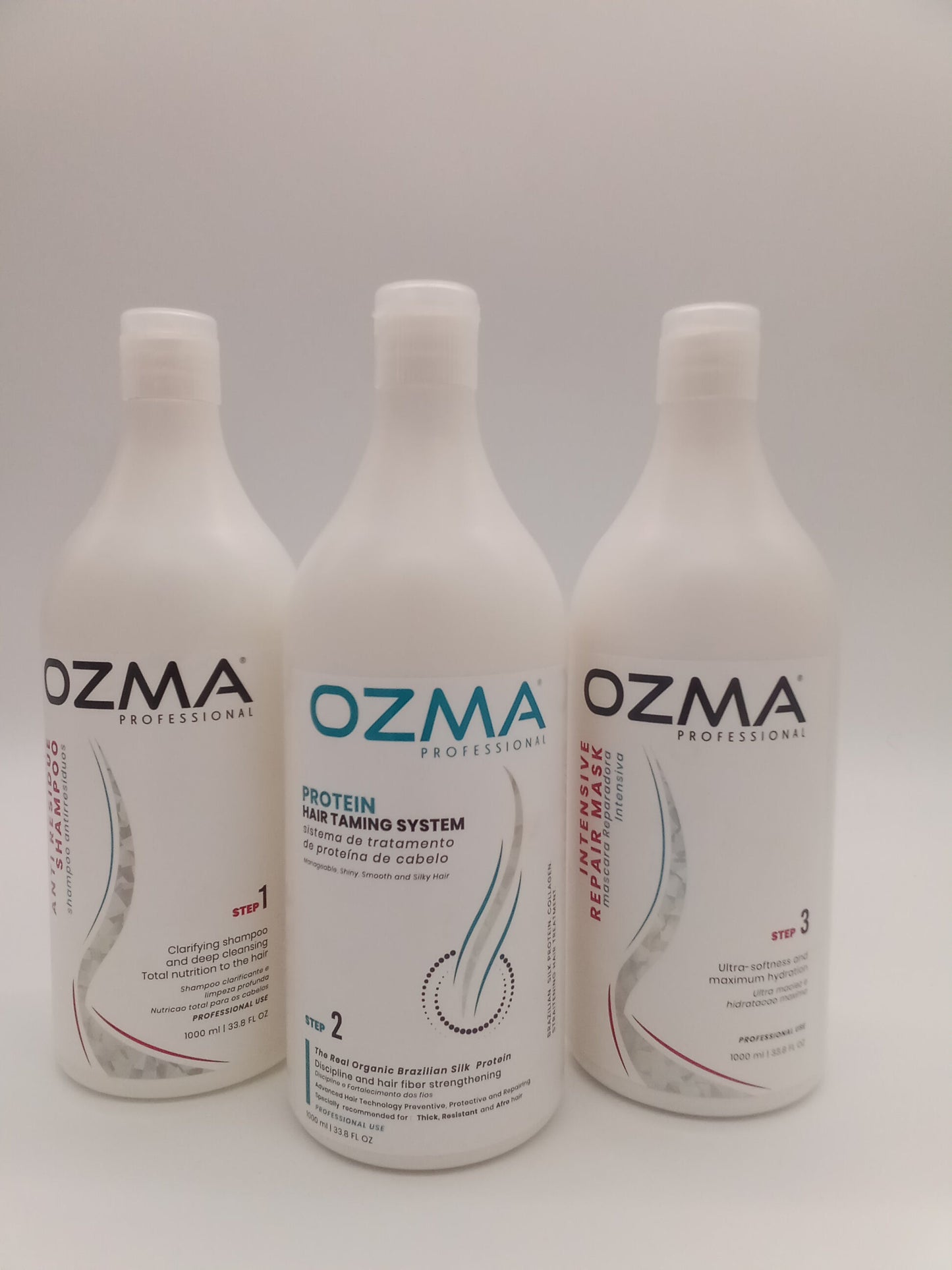 Ozma Protein hair Taming Brazilian System  علاج تنعيم البروتين طقم علاج البروتين البرازيلي Hair Straightening Natural Ingredients 1000 ML. STEP 2