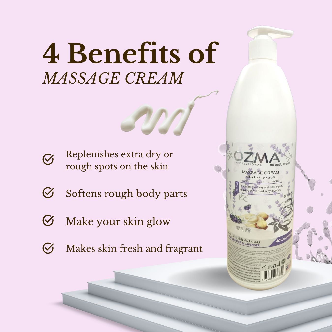 OZMA Clavo  Professional Naturals Body and Face Massage Cream Shea Butter & LAVENDRE 1 L