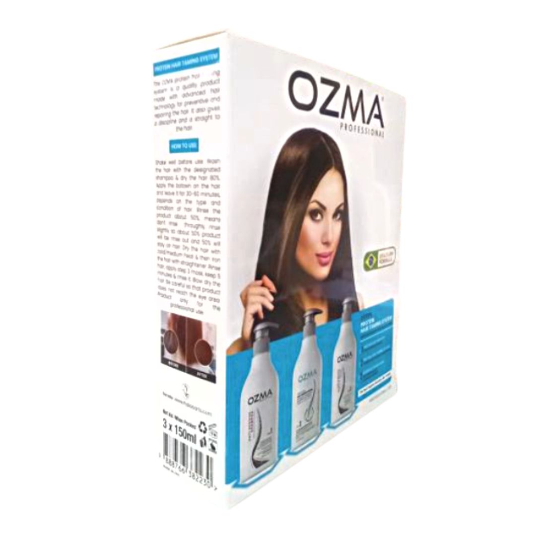 Ozma Protein  HAIR Taming Brazilian    System  علاج تنعيم البروتين طقم علاج البروتين البرازيلي Hair Straightening Natural Ingredients kit 150 ML*3