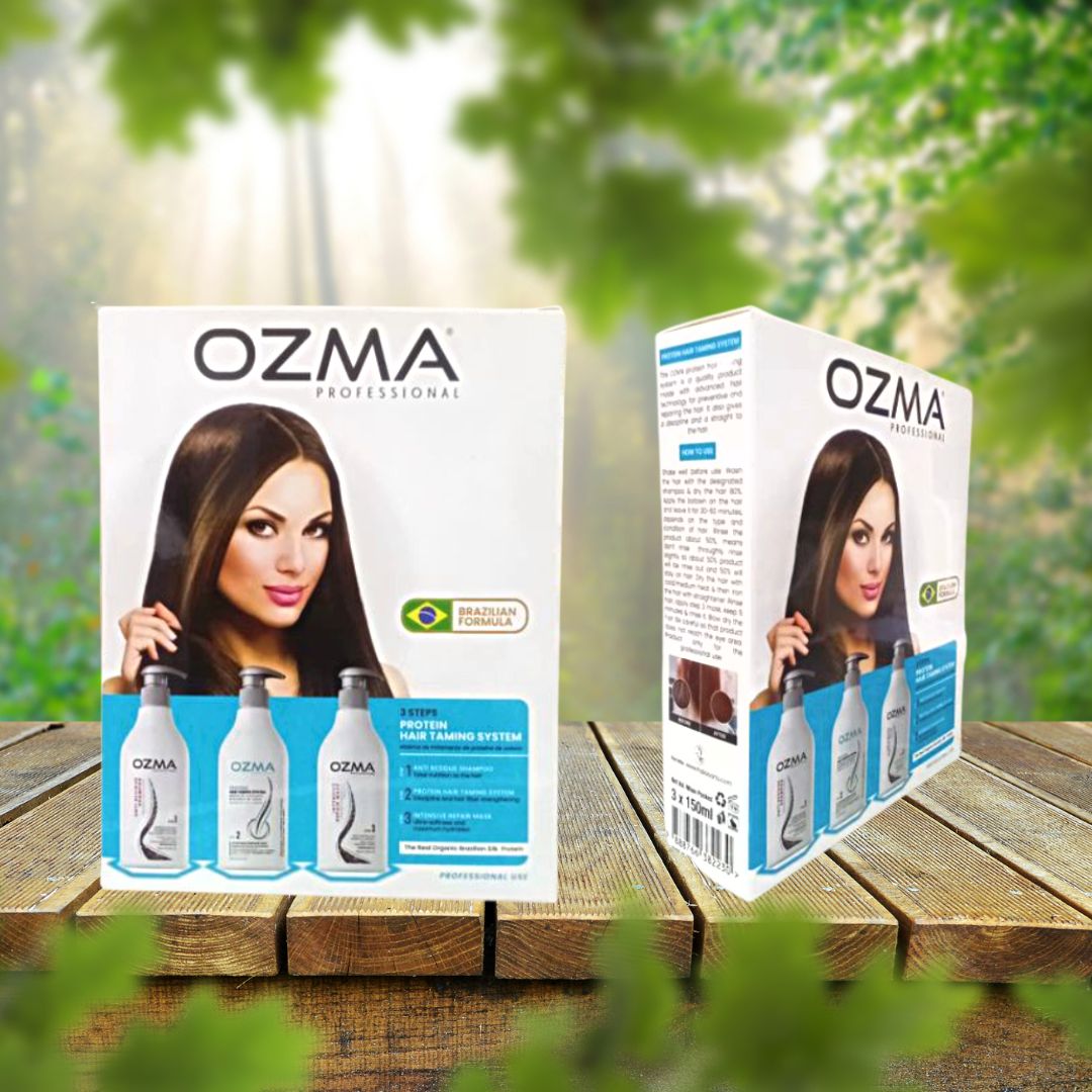Ozma Protein  HAIR Taming Brazilian    System  علاج تنعيم البروتين طقم علاج البروتين البرازيلي Hair Straightening Natural Ingredients kit 150 ML*3