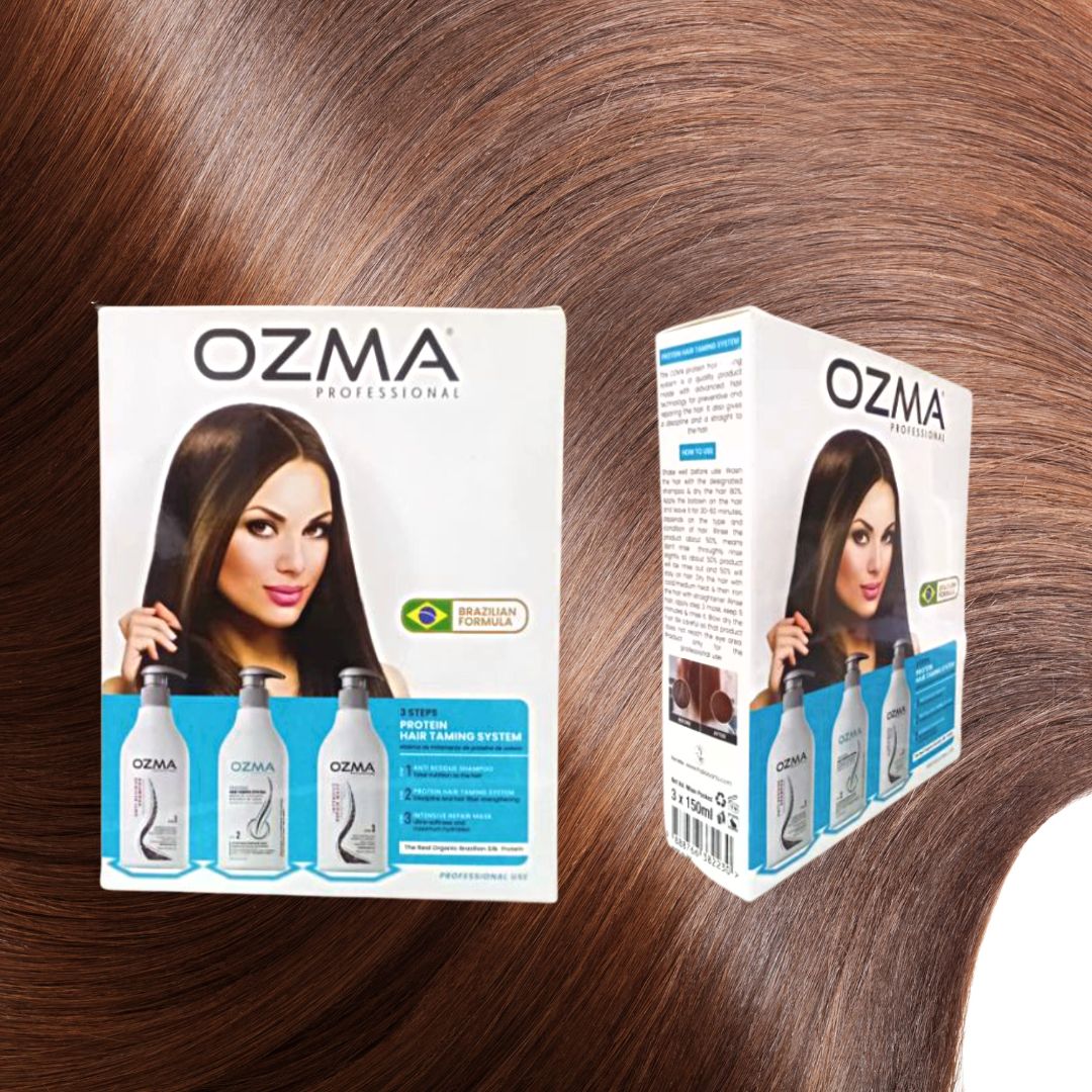 Ozma Protein  HAIR Taming Brazilian    System  علاج تنعيم البروتين طقم علاج البروتين البرازيلي Hair Straightening Natural Ingredients kit 150 ML*3