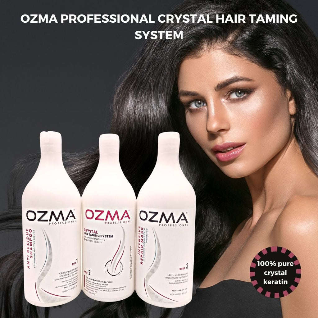 Ozma CRYSTAL hair Taming Brazilian  keratin  System  علاج تنعيم الكيراتين طقم علاج الكيراتين البرازيلي Hair Straightening Natural Ingredients kit 1000 ML*3