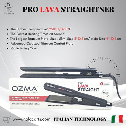 OZMA Professional Hair Straightener For Women&Men Quick Heat Up Technology & Minimized Damage with Wide Tourmaline TITANIUM Heating, Extra Long Plates | Heat Settings Up to 250°C /480°F, Auto Shut Off,  Fuss-Free Flat Iron with slim plates slim Type.