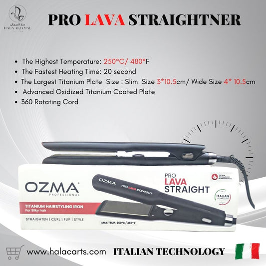 OZMA Professional Hair Straightener For Women&Men Quick Heat Up Technology & Minimized Damage with Wide Tourmaline TITANIUM Heating, Extra Long Plates | Heat Settings Up to 250°C /480°F, Auto Shut Off,  Fuss-Free Flat Iron with slim plates slim Type.