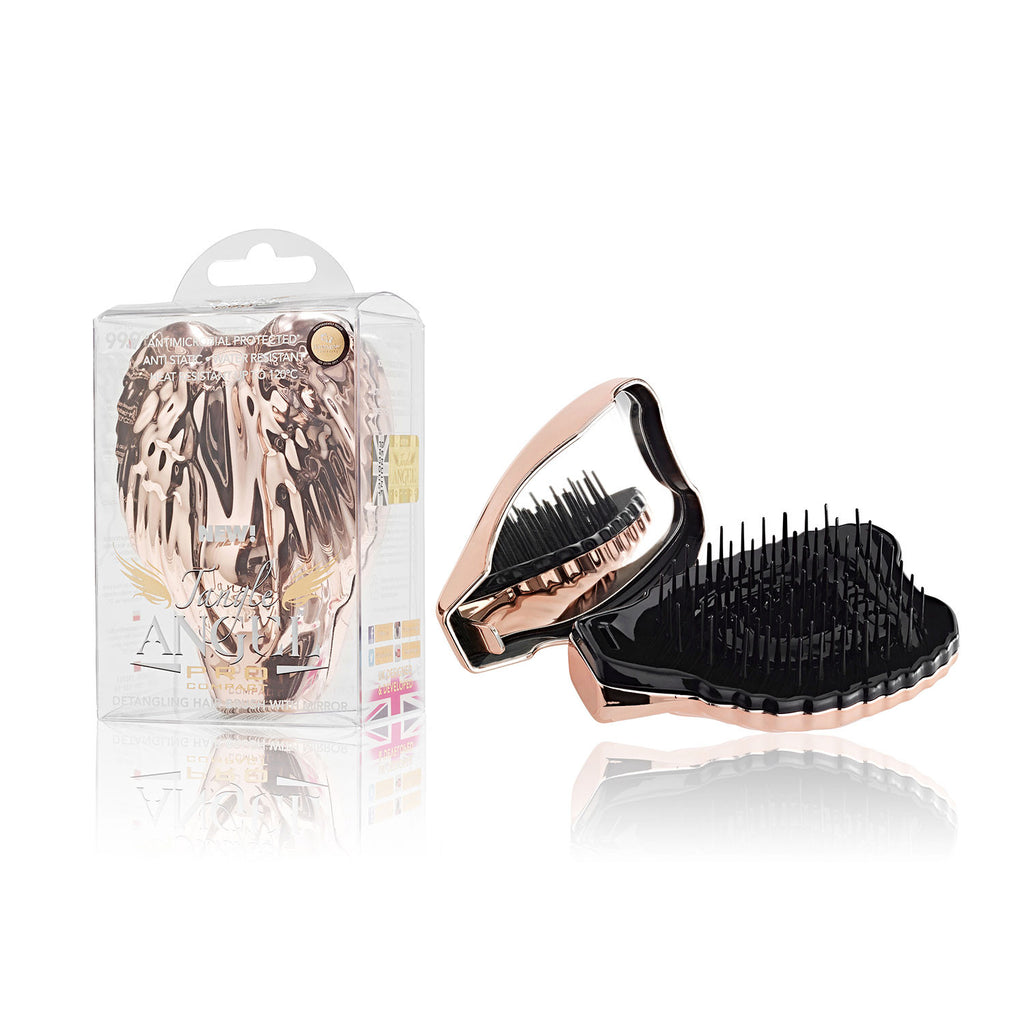 TANGLE ANGEL PRO COMPACT HAIR BRUSH WITH MIRROR- ROSE GOLD