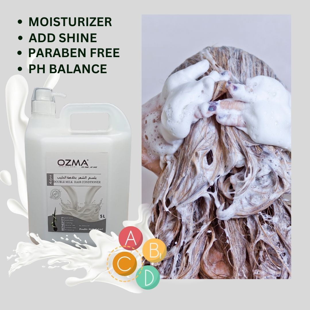 OZMA Moisturizing  Hair  Shampoo .Improved Formula  | Cleansing And Energizing | For ALL Hair Types .Double Milk  Extract  5L