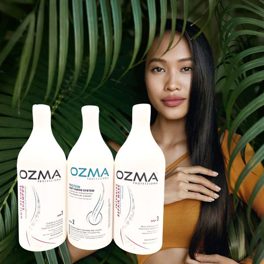 Ozma Protein  hair Taming Brazilian System  علاج تنعيم البروتين طقم علاج البروتين البرازيلي Hair Straightening Natural Ingredients kit 1000 ML*3