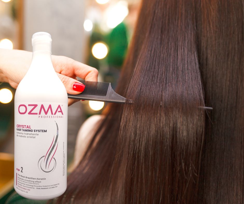 Ozma CRYSTAL hair Taming Brazilian keratin System  علاج تنعيم الكيراتين طقم علاج الكيراتين البرازيلي Hair Straightening Natural Ingredients 1000 ML . STEP 2