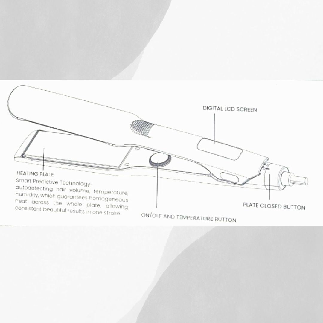 OZMA Protect Professional Hair Straightener | Quick Heat Up  TITANIUM Heating, Extra Long Plates | Heat Settings Up to 250°C /480°F, Auto Shut Off,   Flat Iron With Easy Lock System  Plates WIDE  Type