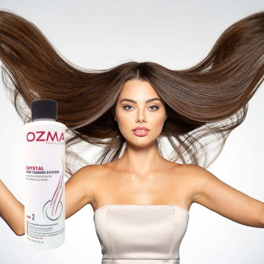 Ozma CRYSTAL hair Taming Brazilian keratin System  علاج تنعيم الكيراتين طقم علاج الكيراتين البرازيلي Hair Straightening Natural Ingredients 150 ML . STEP 2
