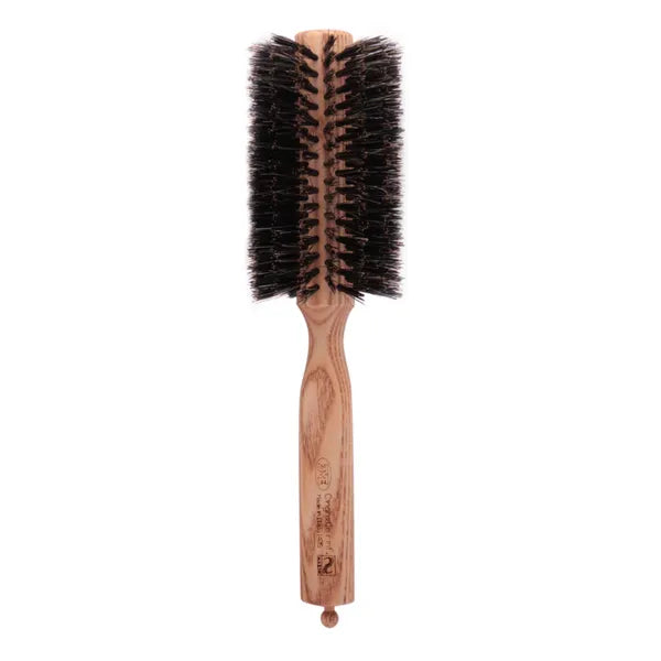 Triangolo Wildboar Hair Brush-Ash Wooden Handle With Section Divider D-60Mm (1405)         فرشاة شعر أسطوانية التصميم أسود / بيج   1405